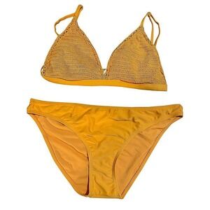 Hula Honey Crochet Trim Bikini Set Swimsuit‎ Two Piece Yellow XL